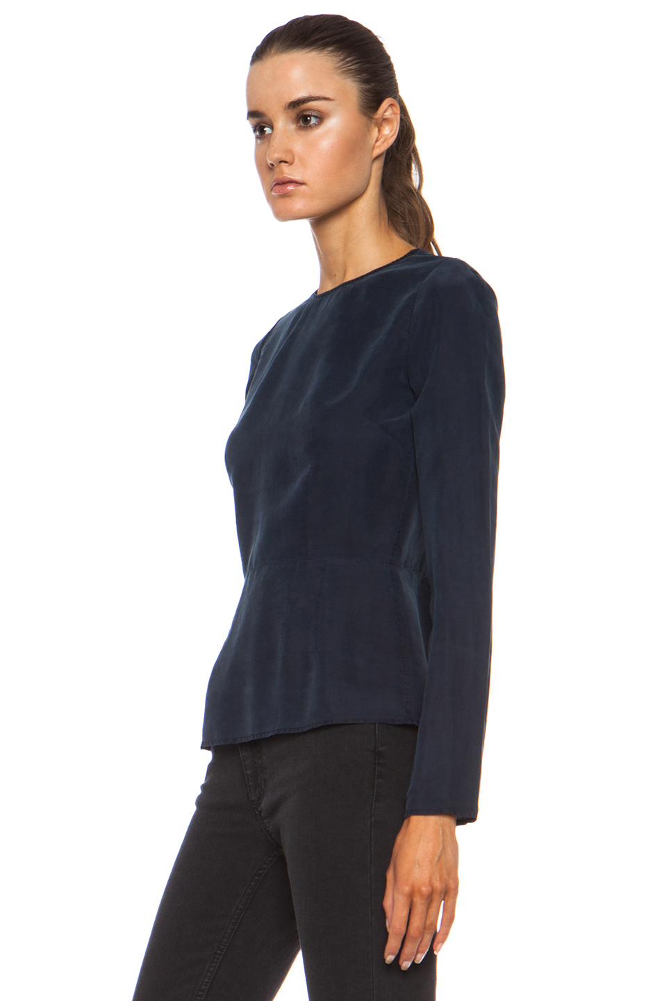 acne lara silk blouse in blue navy lyst acne lara silk blouse in blue navy lyst