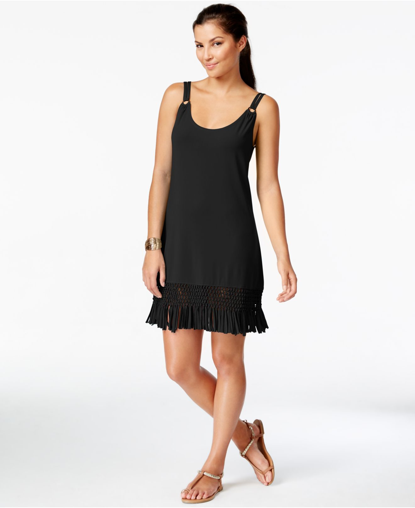 Dotti Fringe-trim Hardware Dress Cover-up in Black - Lyst