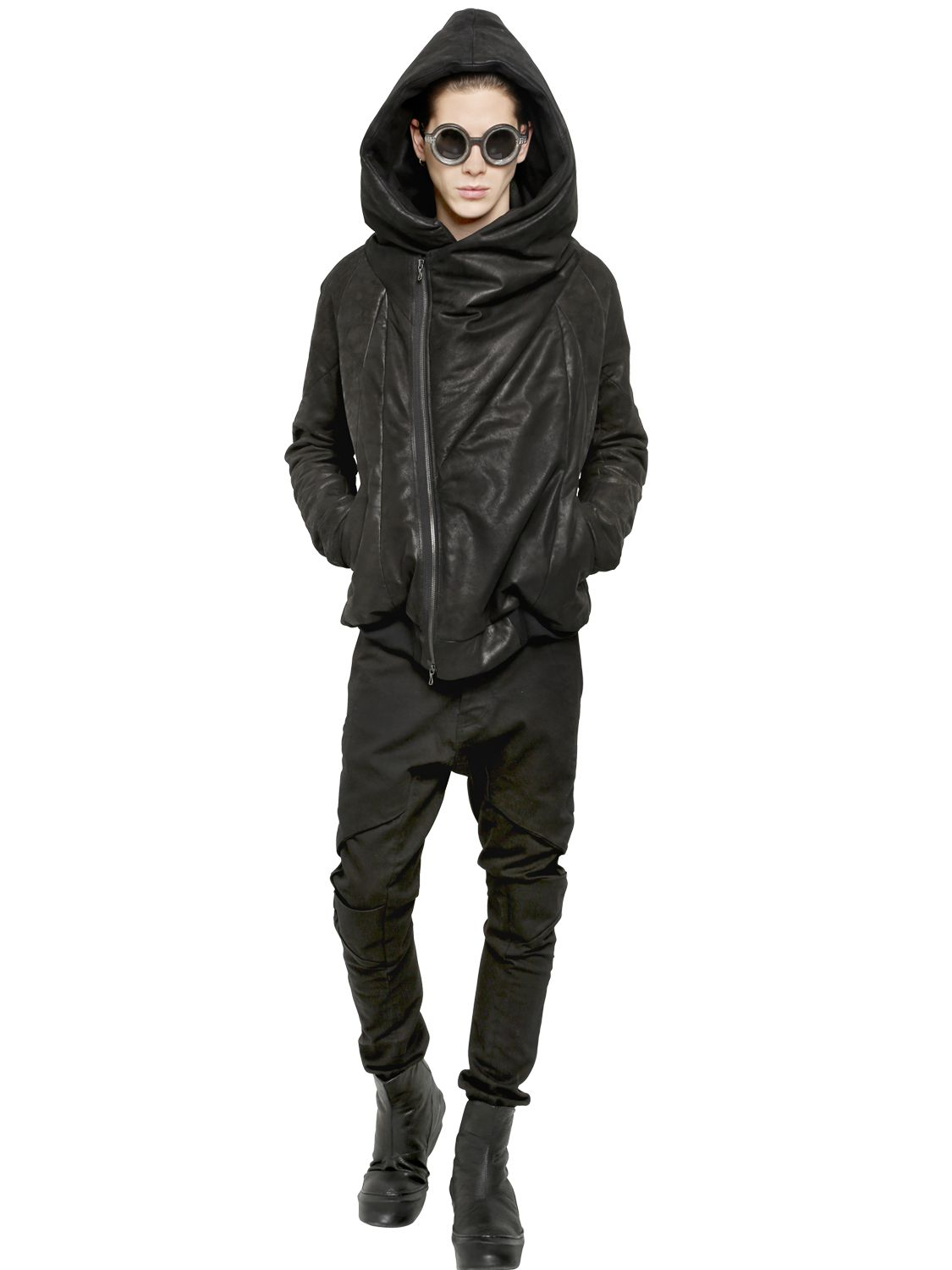 Julius Hooded Nubuck Lamb Leather Jacket In Black For Men Lyst Gallery
