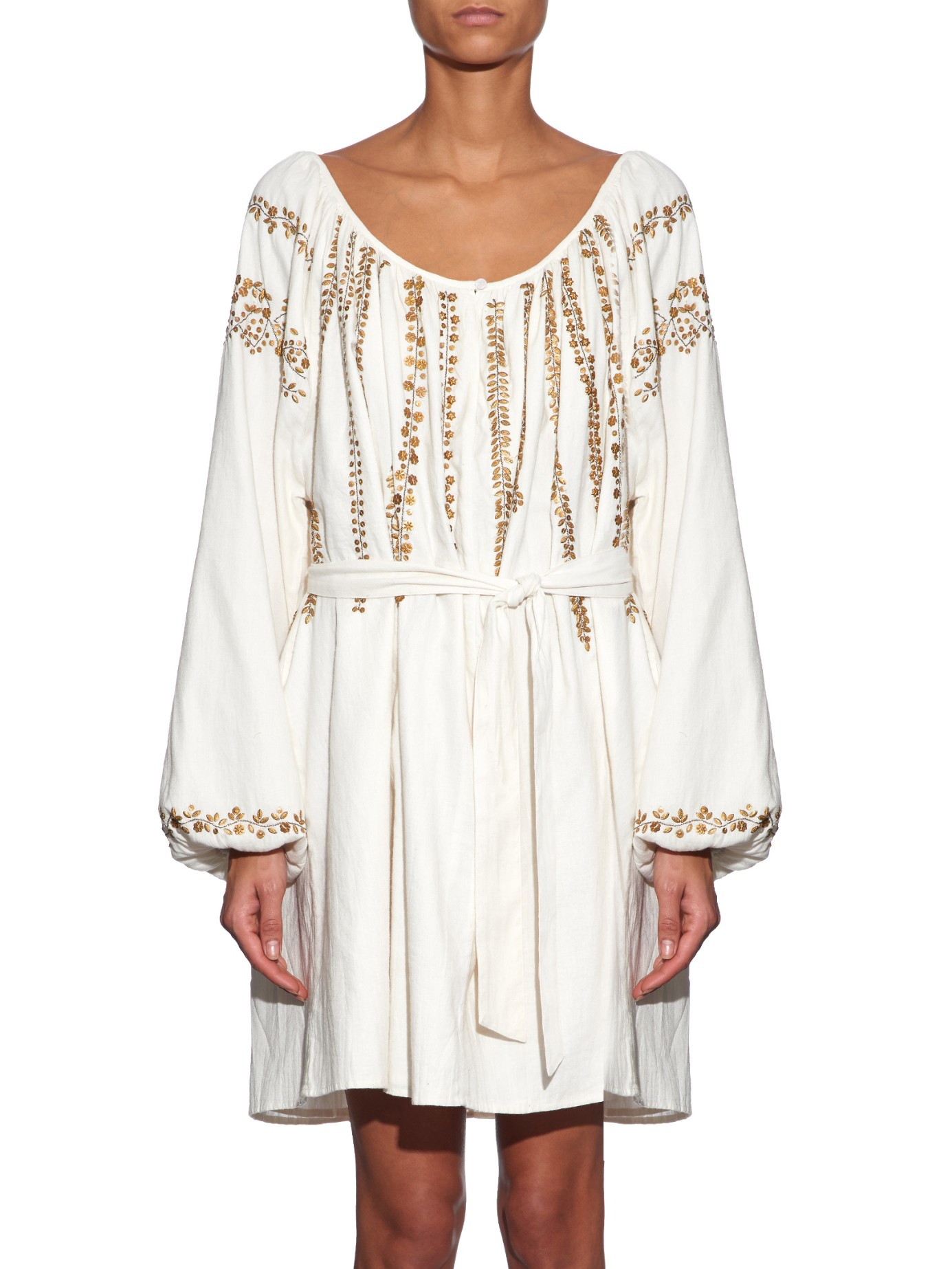 Lyst - Mes Demoiselles Sarina Embellished Cotton Dress in Natural