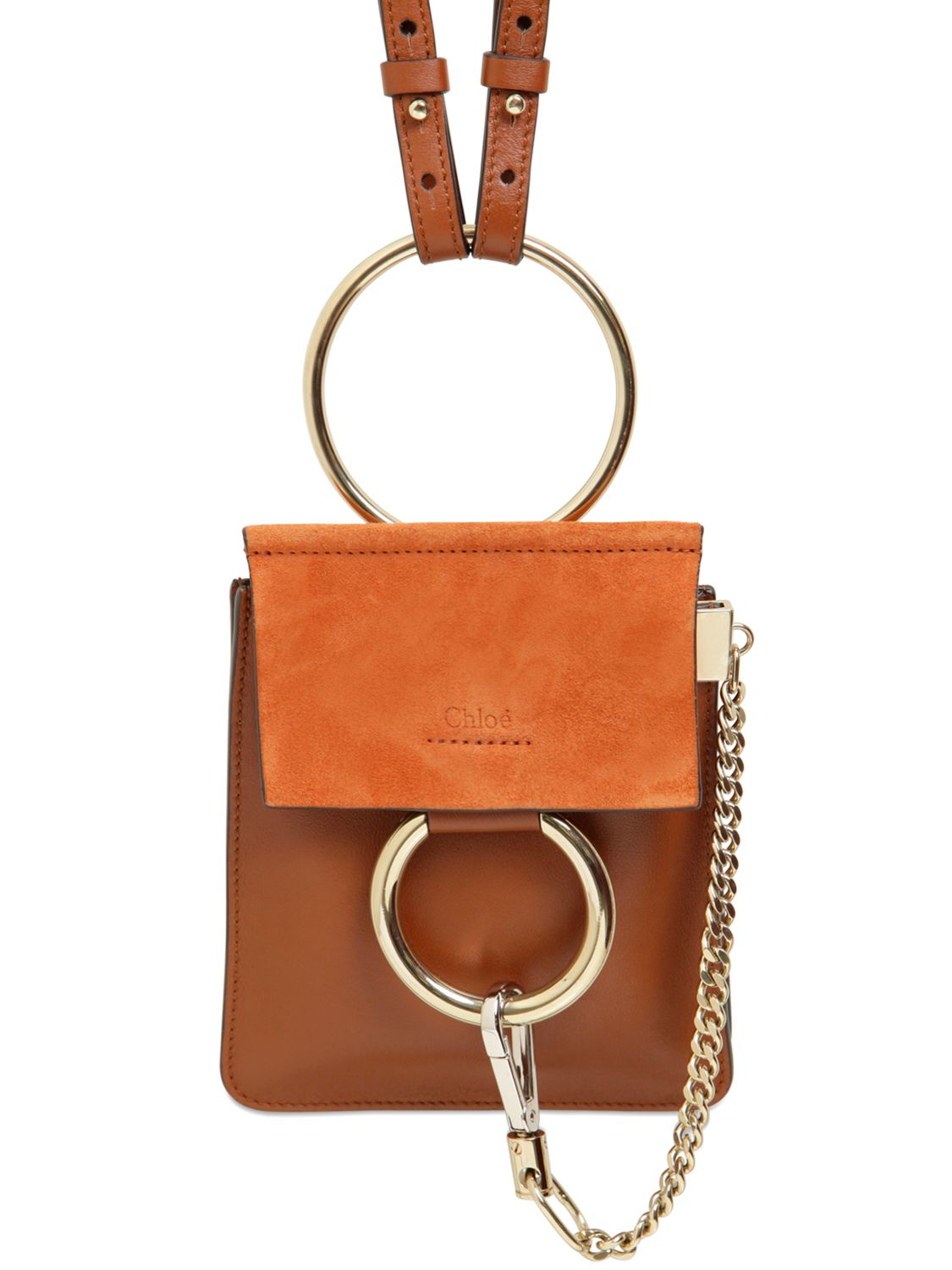 Chlo Mini Faye Leather \u0026amp; Suede Shoulder Bag in Brown (TOBACCO ...