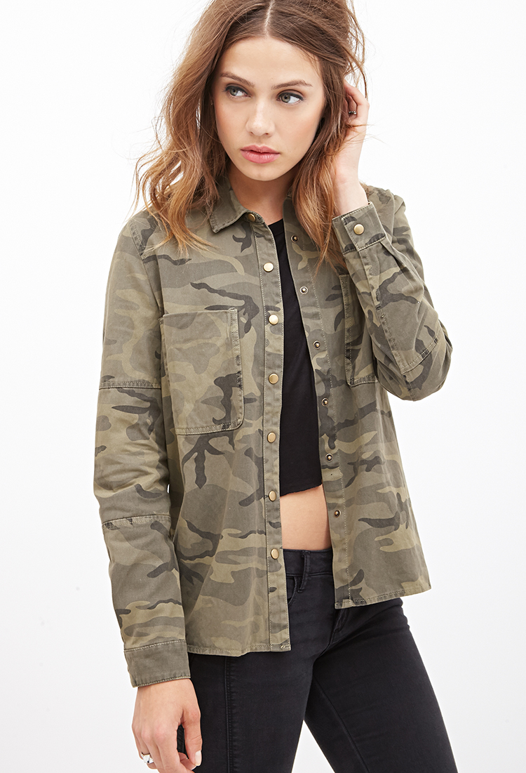 Lyst Forever 21 Camouflage Utility Jacket in Brown