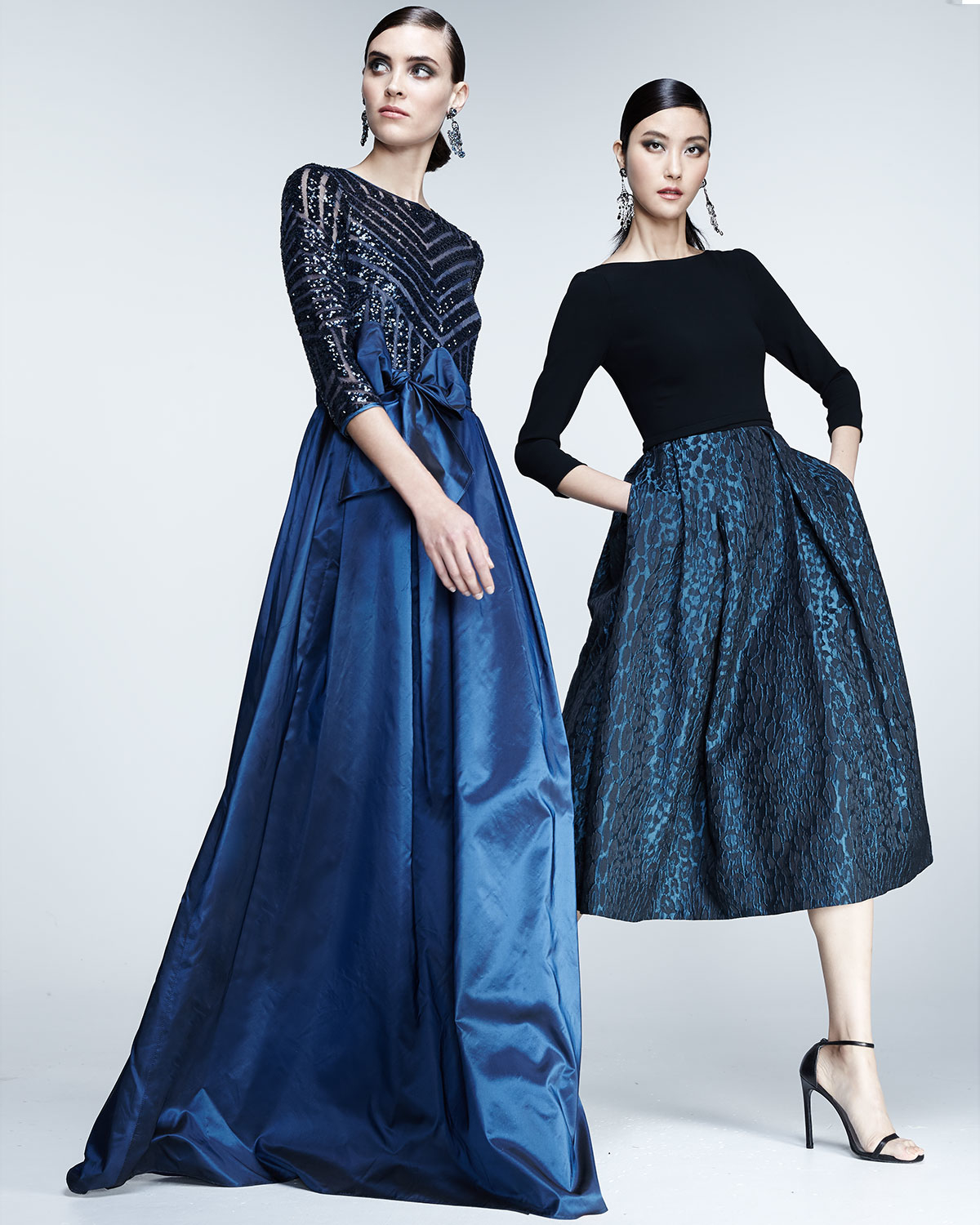 Lyst Teri Jon 3 4 Sleeve Sequined Taffeta Gown In Blue Gallery