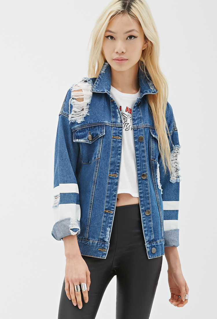 iForeveri i21i Distressed iDenimi iJacketi in Blue Lyst