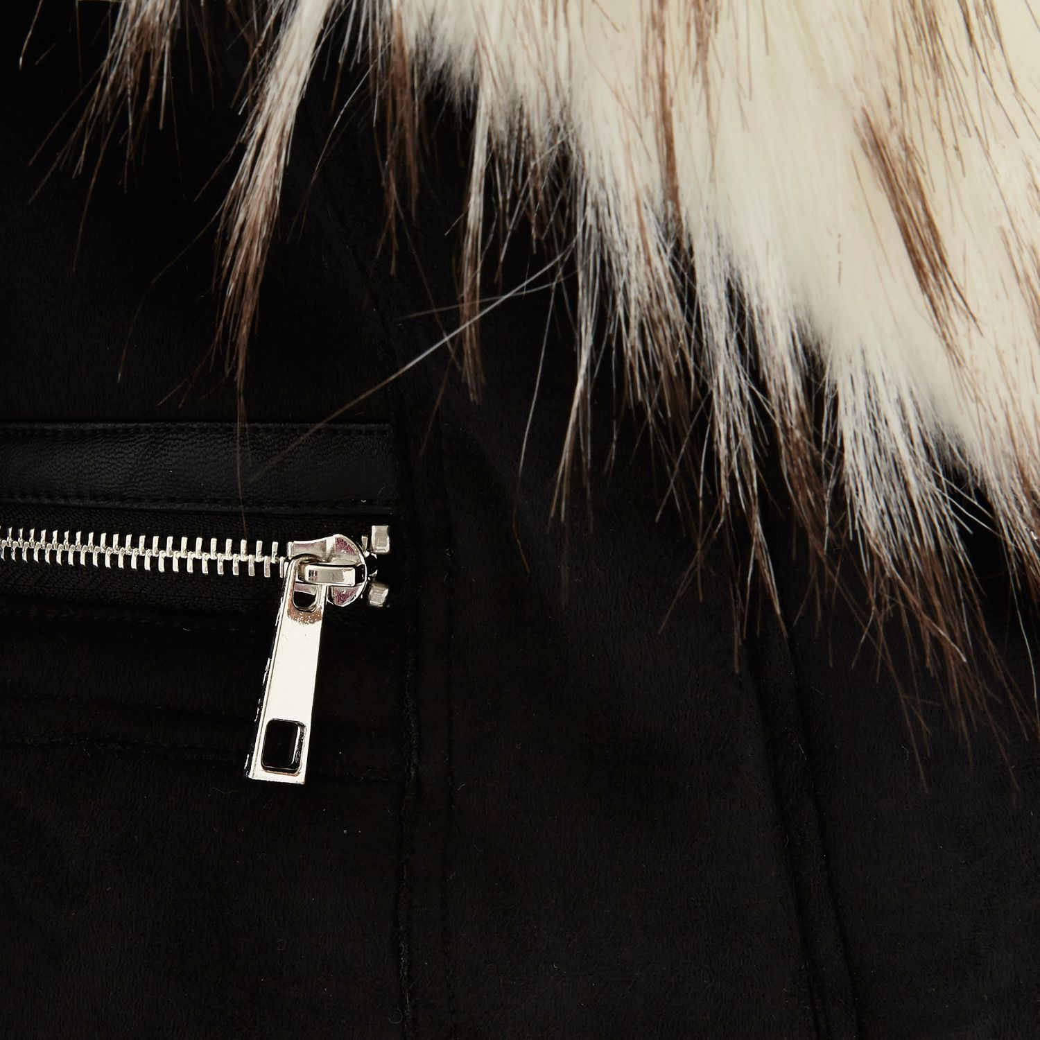 River Island Black Mock Suede Faux Fur Collar Biker Jacket In Gallery