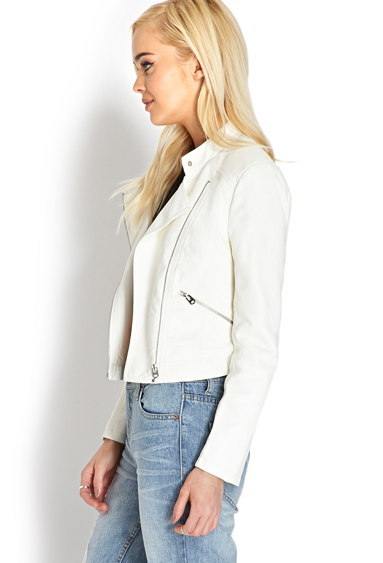 Lyst Forever 21 Forever Cool Faux Leather Jacket in White