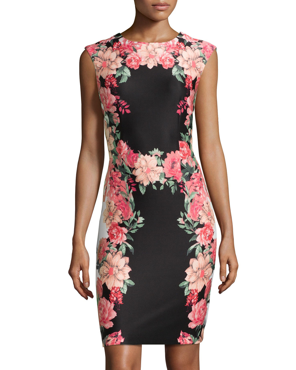 Chetta b Floral-Print Scuba Sheath Dress in Floral (MALIBPNK/G) | Lyst