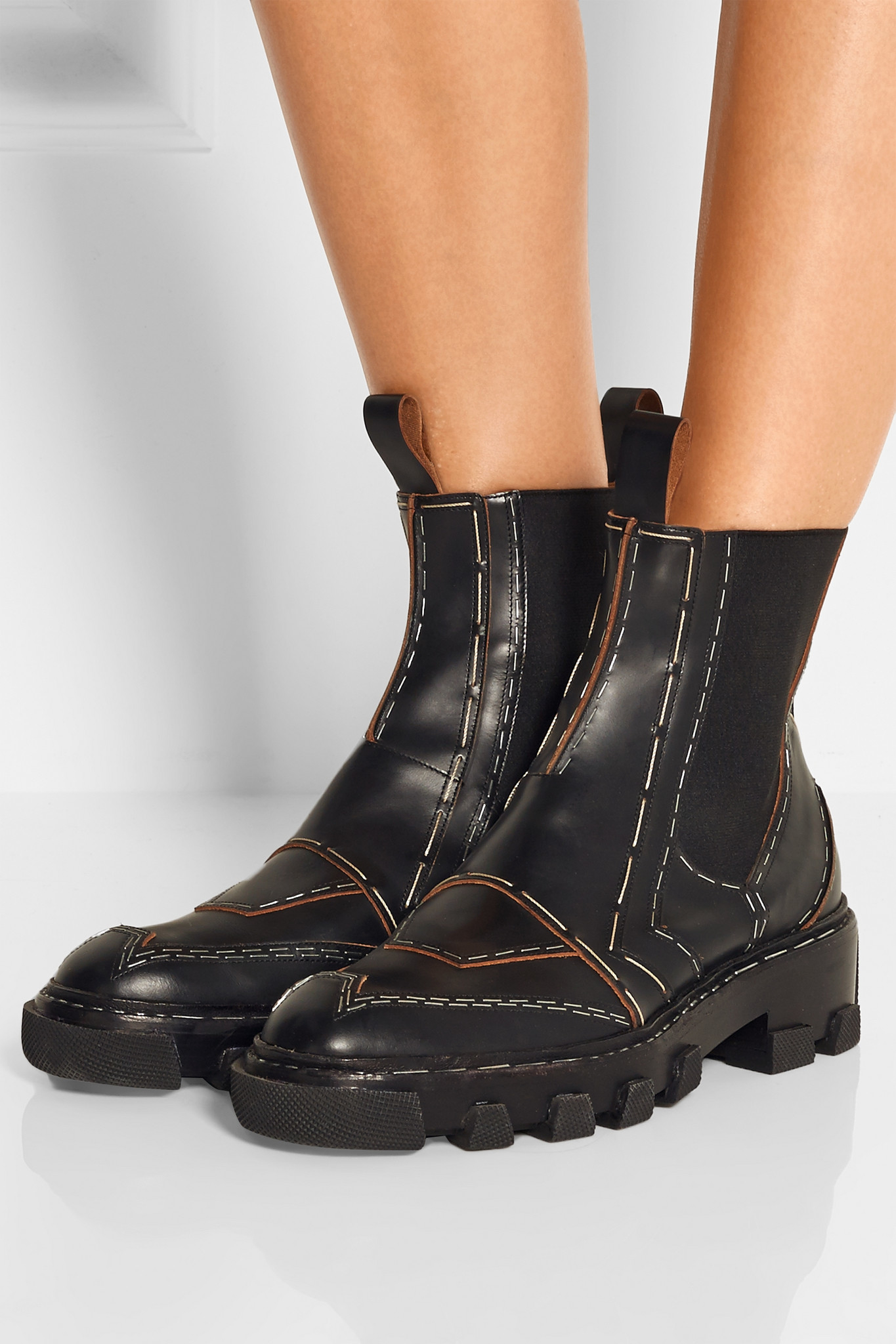 Lyst - Balenciaga Topstitch Leather Chelsea Boots in Black