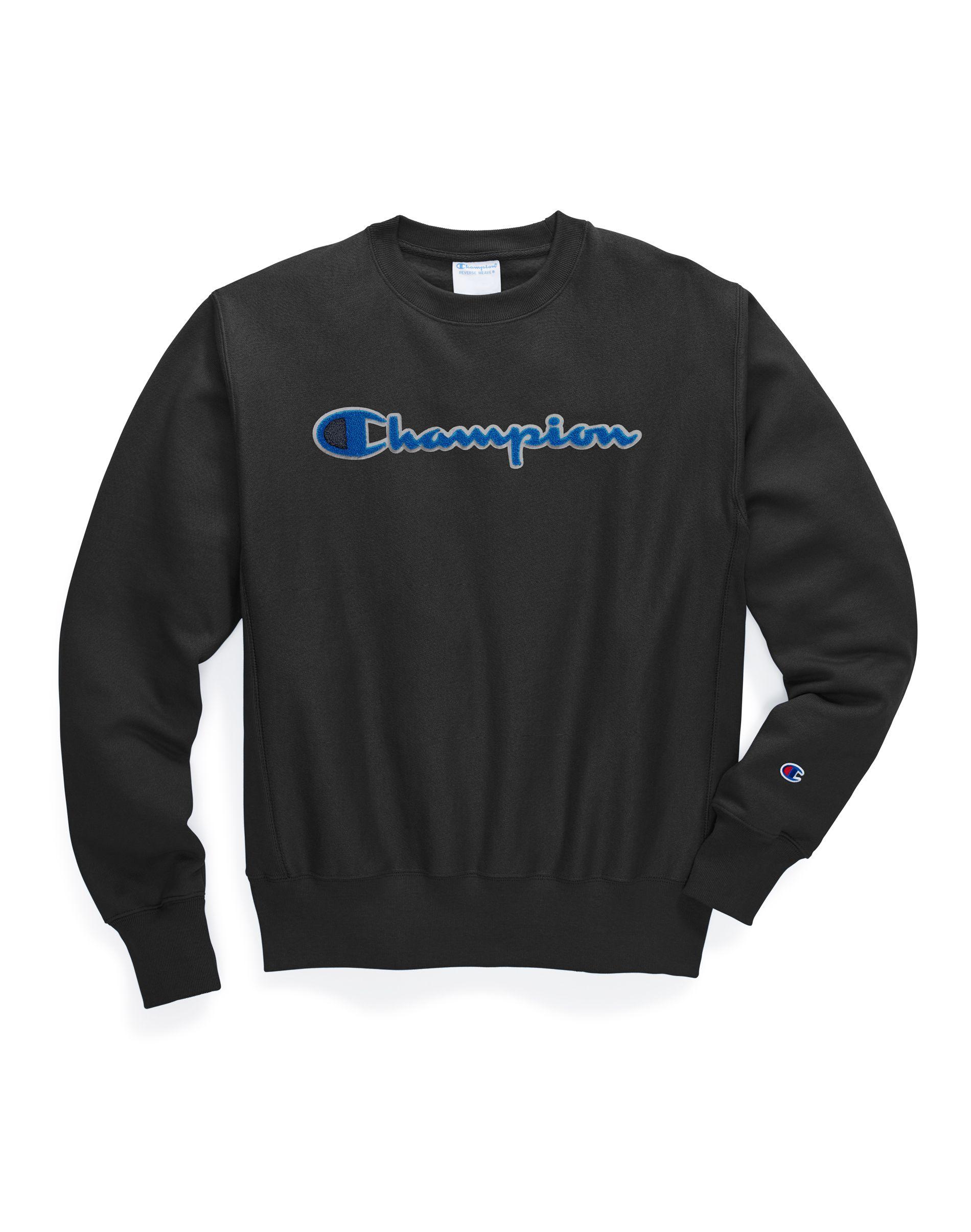 Champion Fleece Life® Reverse Weave® Crew, Chenille Logo in Black for ...