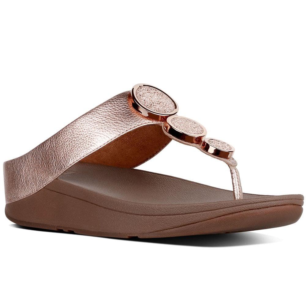 Fitflop Halo Womens Leather Toe Post Metallic Disk Sandals ...