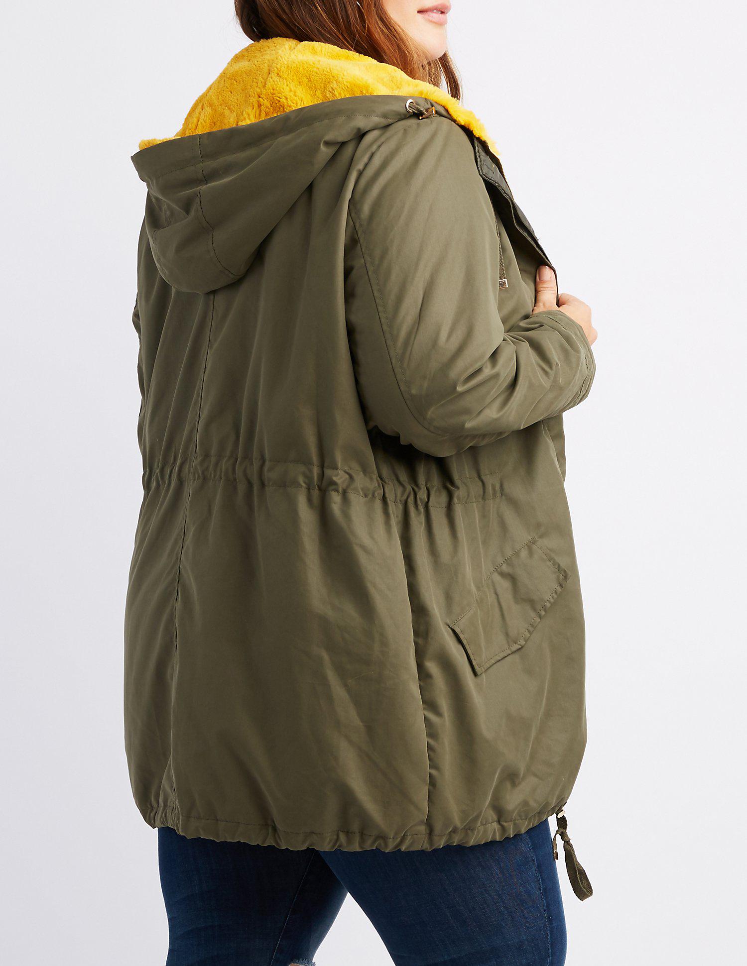 Lyst Charlotte Russe Plus Size Fur Trim Anorak Jacket In Green