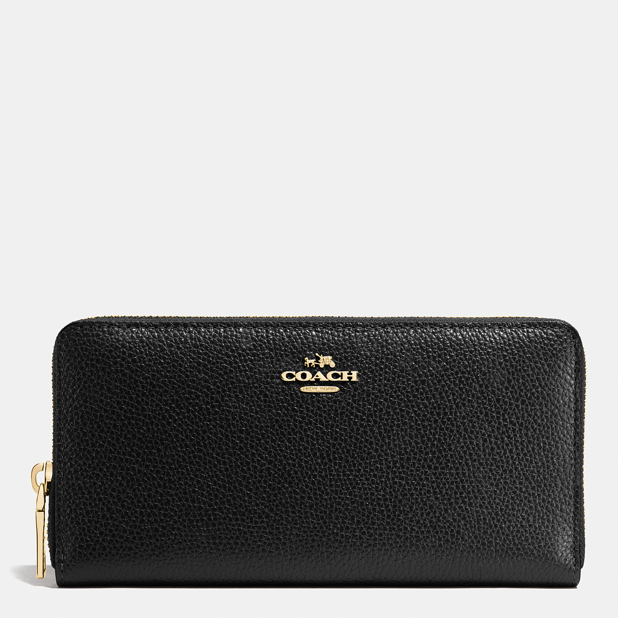 Coach Accordion Zip Wallet In Pebble Leather in Black - Save 11% | Lyst