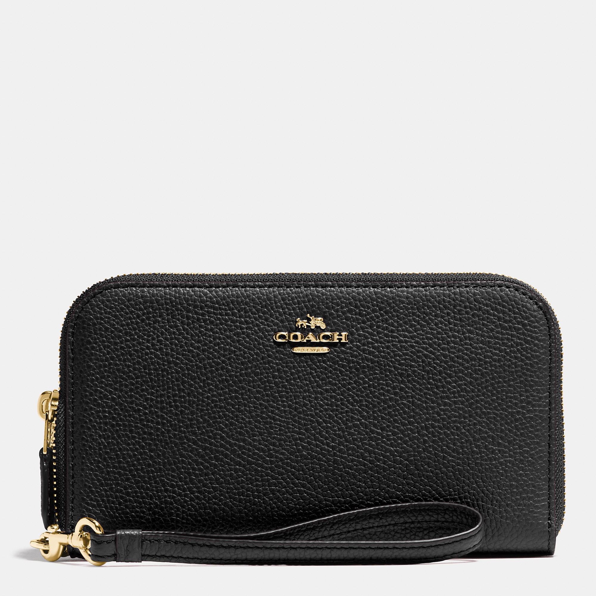 Coach Double Zip Wallet In Polished Pebble Leather in Black | Lyst