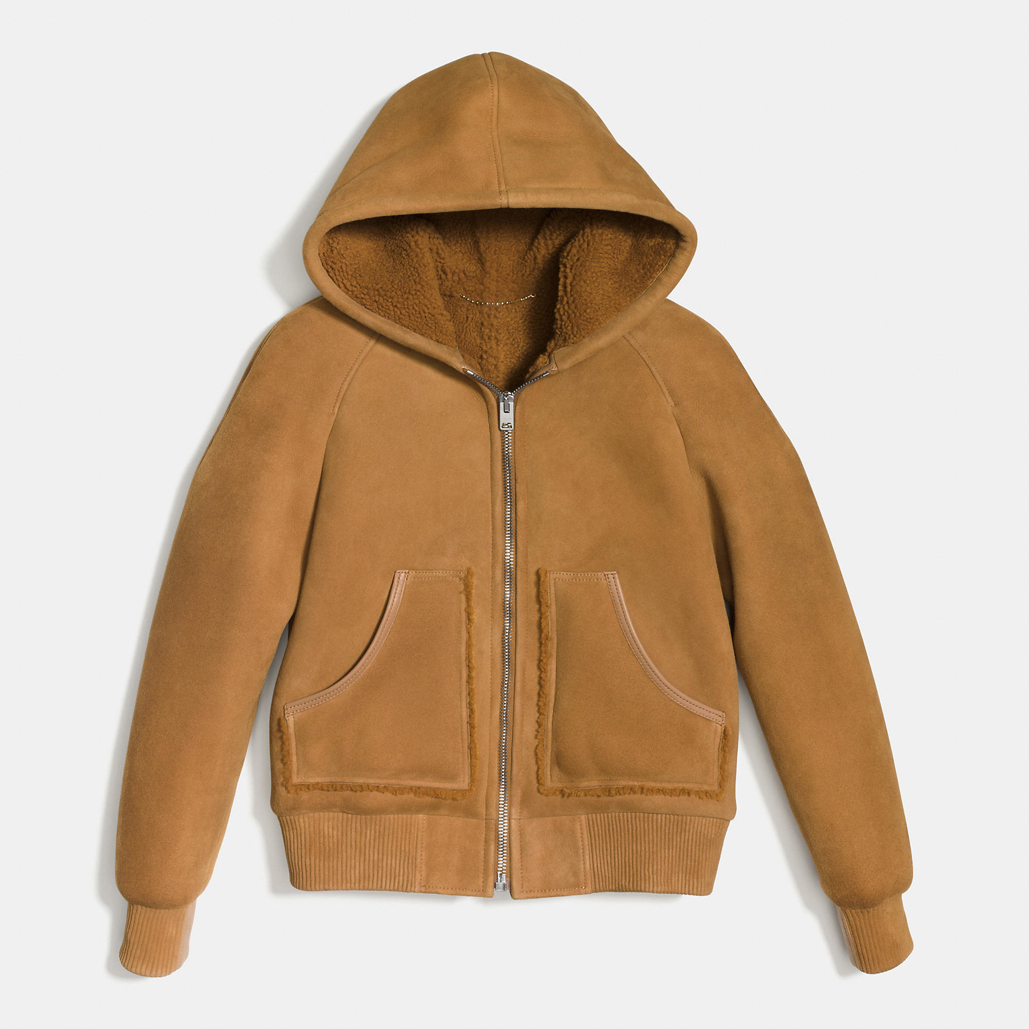 lyst coach suede shearling hoodie in brown lyst coach suede shearling hoodie in brown