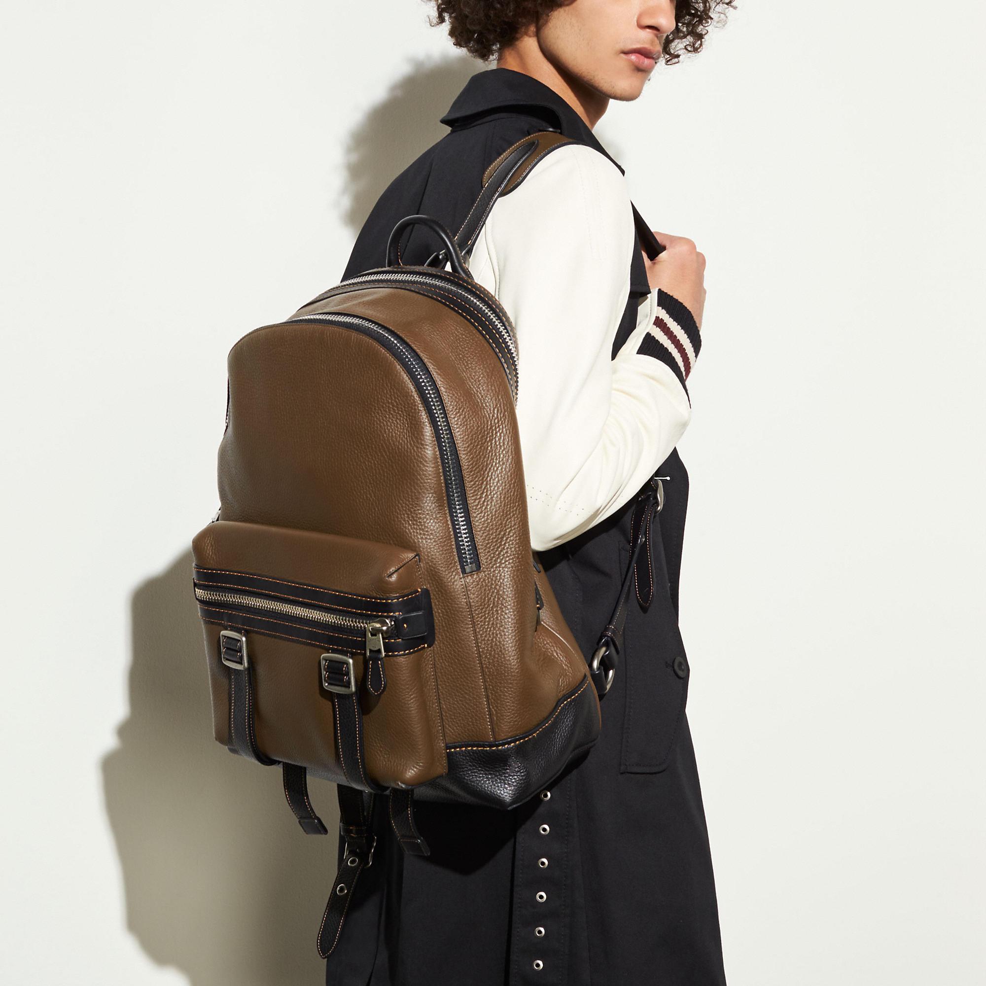 COACH Flag Backpack In Pebble Leather in Black for Men - Lyst