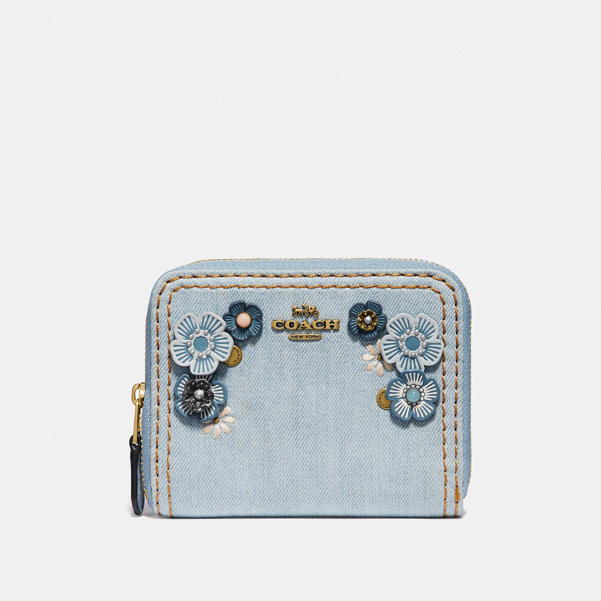 Lyst COACH Small Zip Around Wallet With Tea Rose in Blue