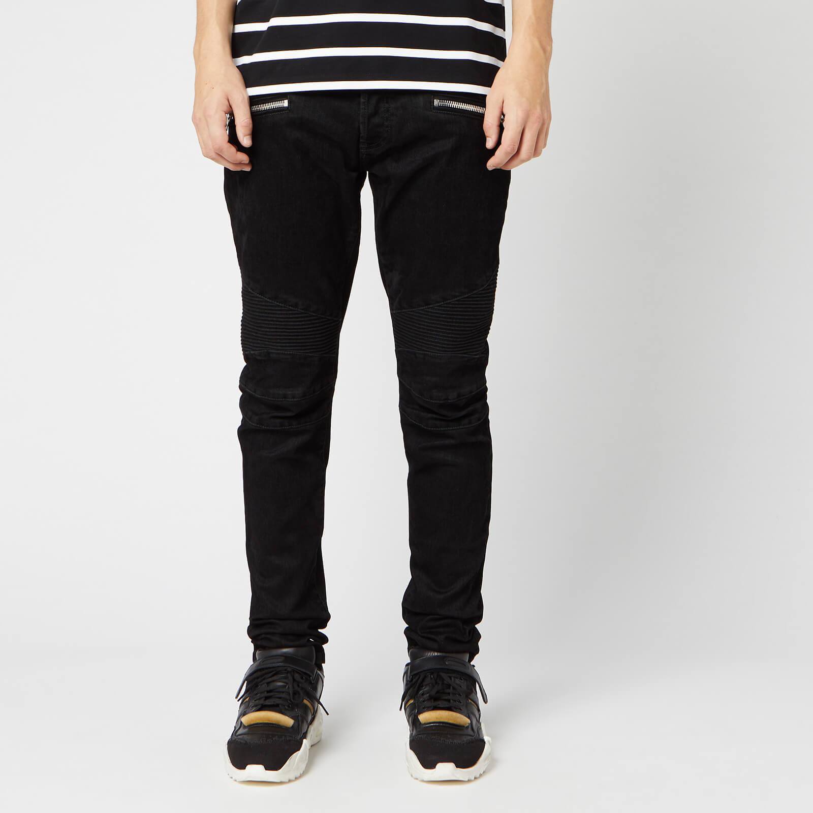 Balmain Denim Monogram Ribbed Slim Jeans in Black for Men - Lyst