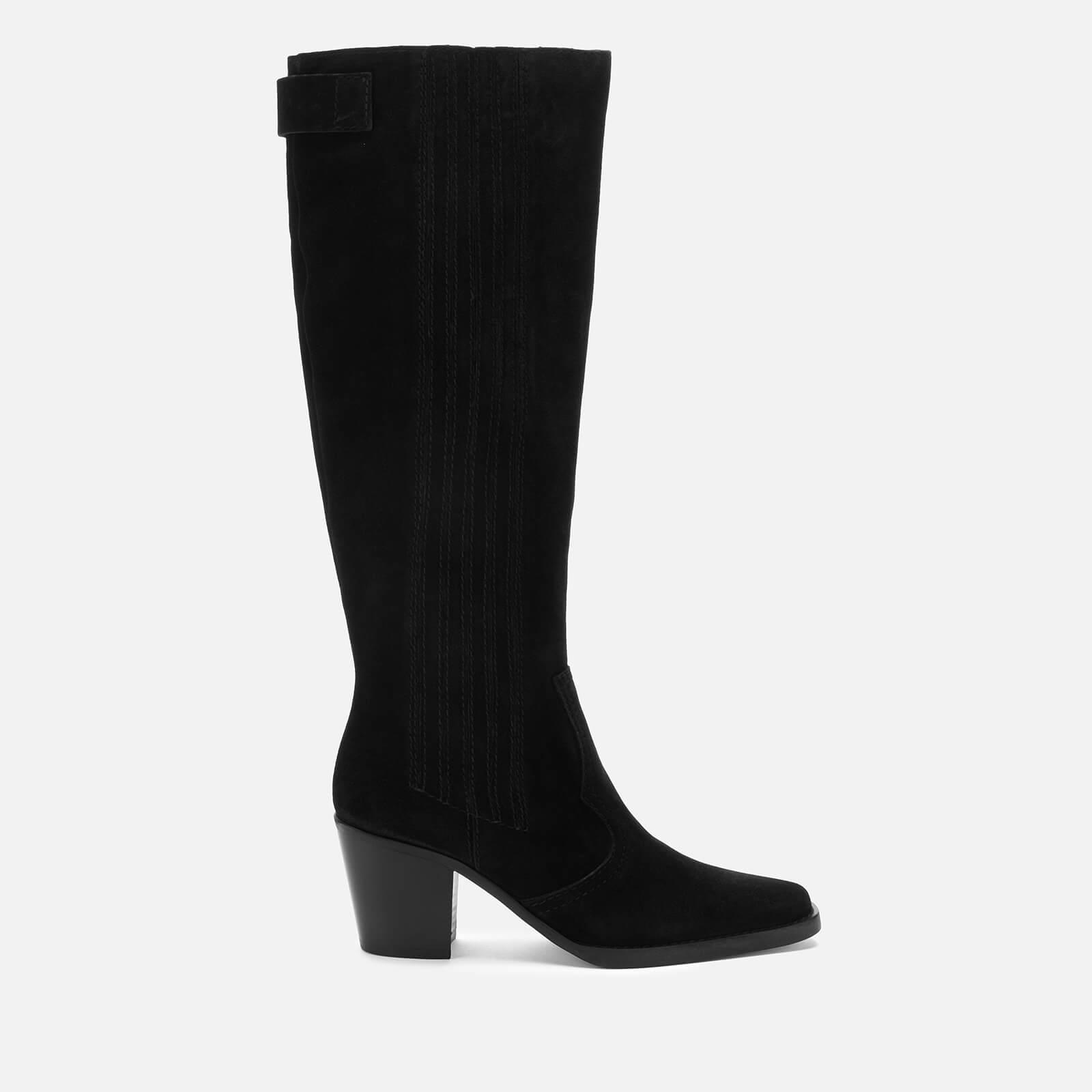 Ganni Western Suede Knee High Boots in Black - Lyst