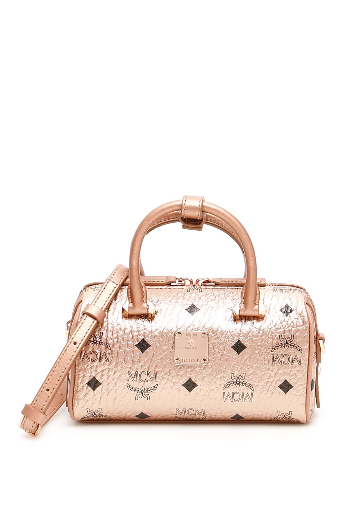 MCM Visetos Essential Boston Mini Bag in Pink,Metallic (Pink) - Save 11% - Lyst