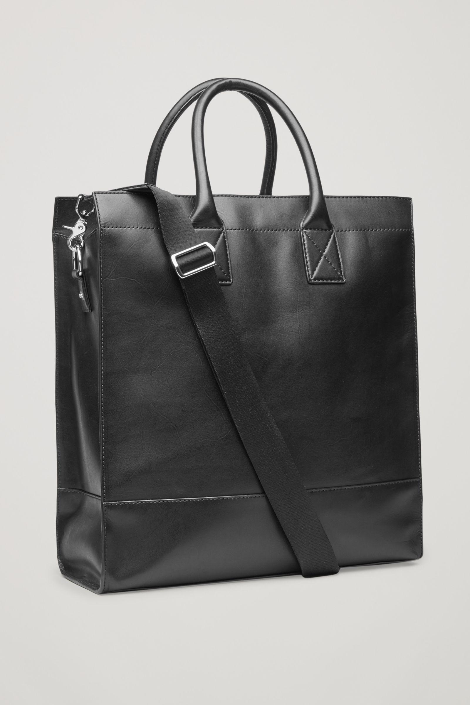 Cos Leather Tote Bag In Black For Men Lyst Gallery