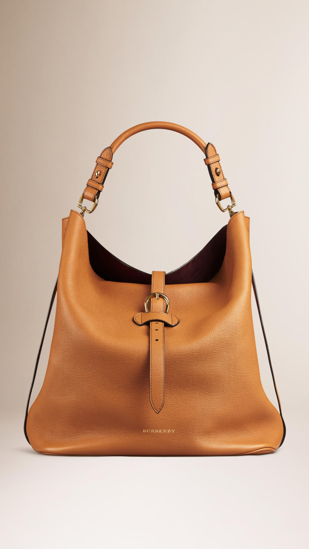 Burberry Large Buckle Detail Leather Hobo Bag in Brown (cognac) | Lyst