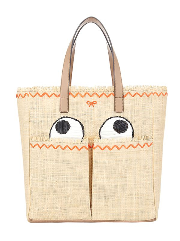 Anya hindmarch Nevis Eyes Embroidered Straw Tote Bag in Natural | Lyst