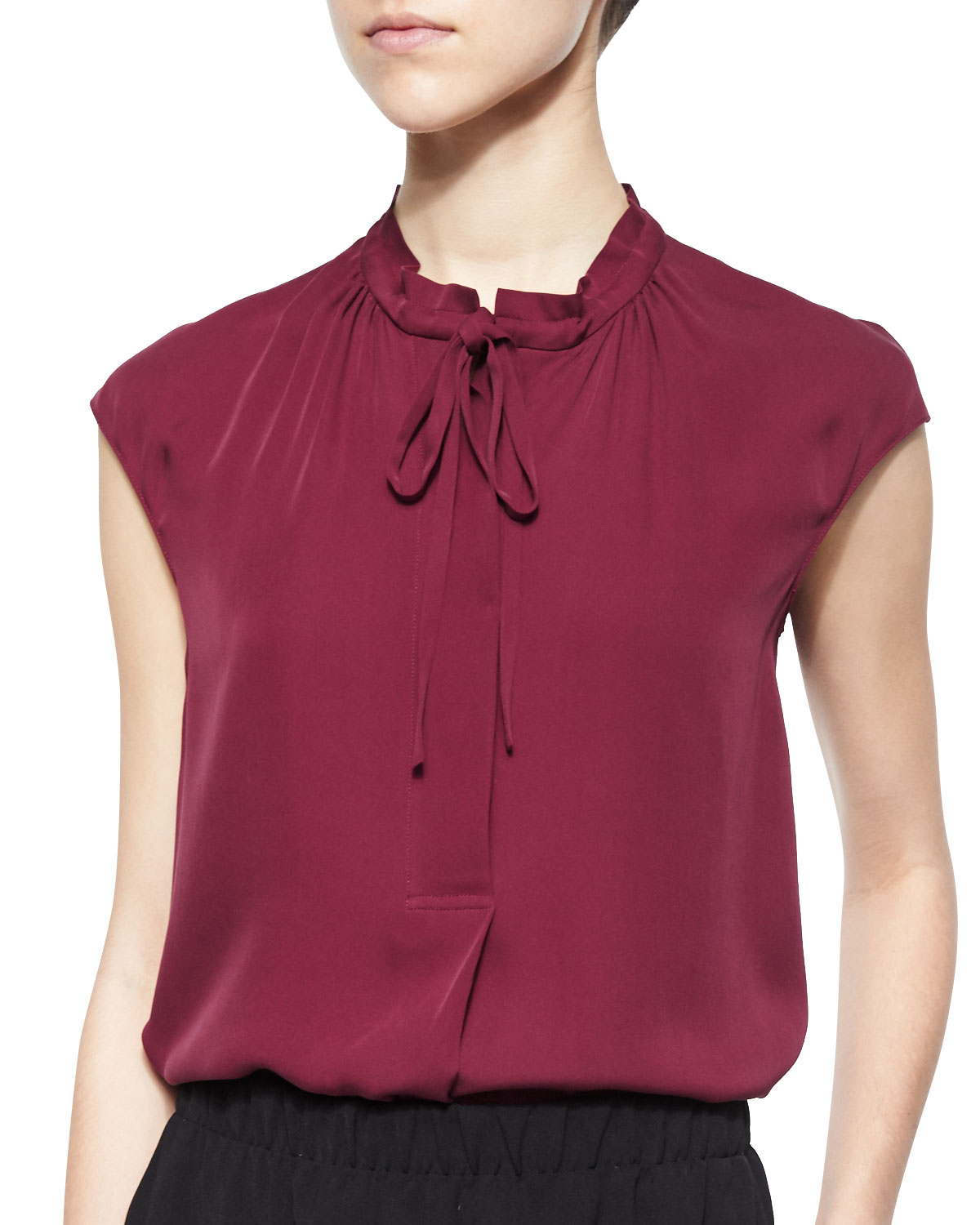 vince tie neck silk blouse