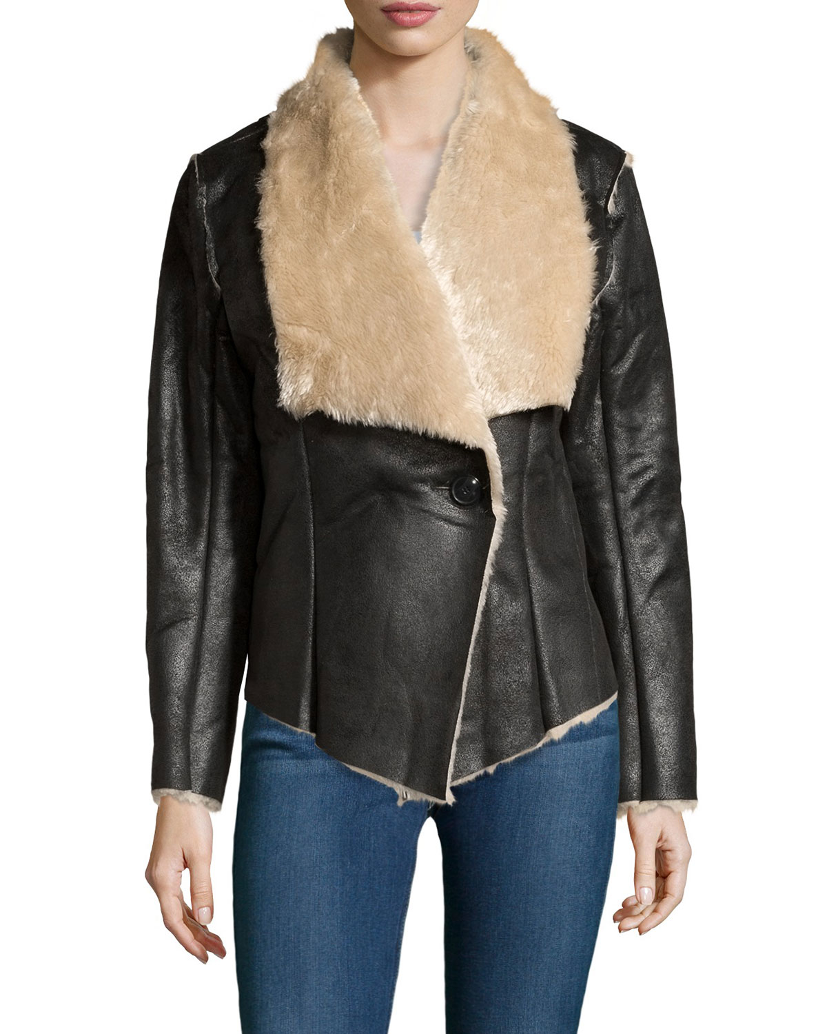 Lyst Neiman Marcus Faux Shearling One On Jacket In Black Gallery