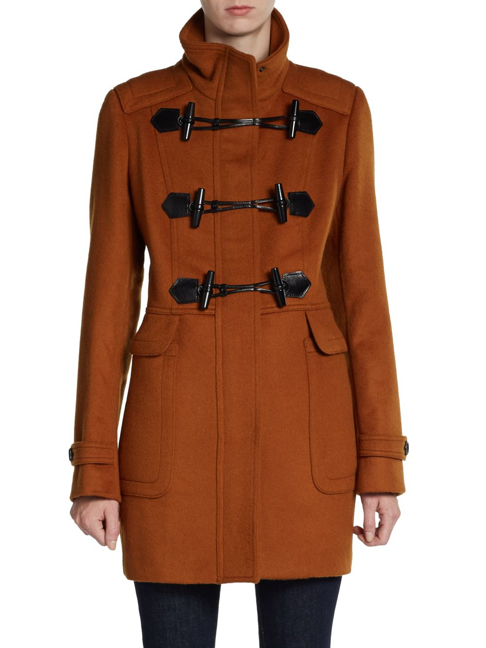 Lyst Burberry Woolfelt Toggle Coat in Brown