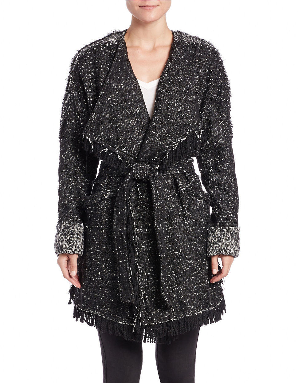 Lyst Free People Fringe Wrap Blanket Coat in Black