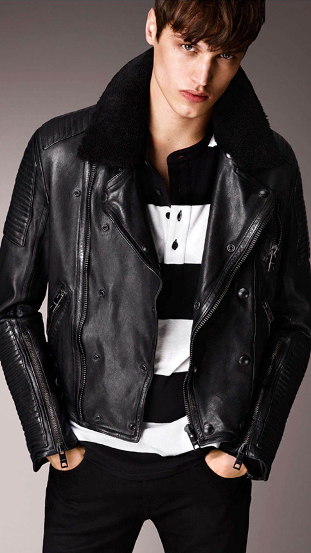 Lyst - Burberry Shearling Topcollar Leather Jacket in Black for Men