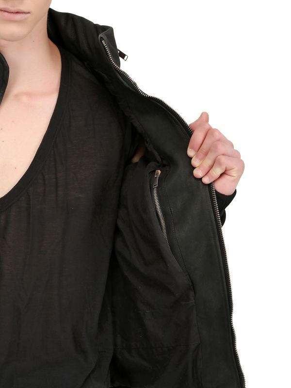 Rick Owens Hooded Heavy Leather Jacket In Black For Men Lyst Gallery