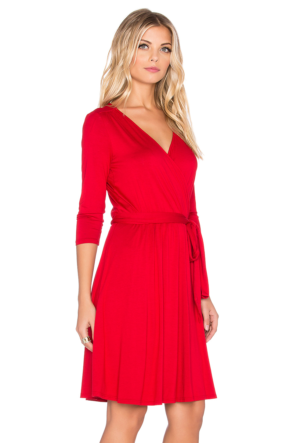 Lyst - Three Dots 3/4 Sleeve Wrap Dress in Red