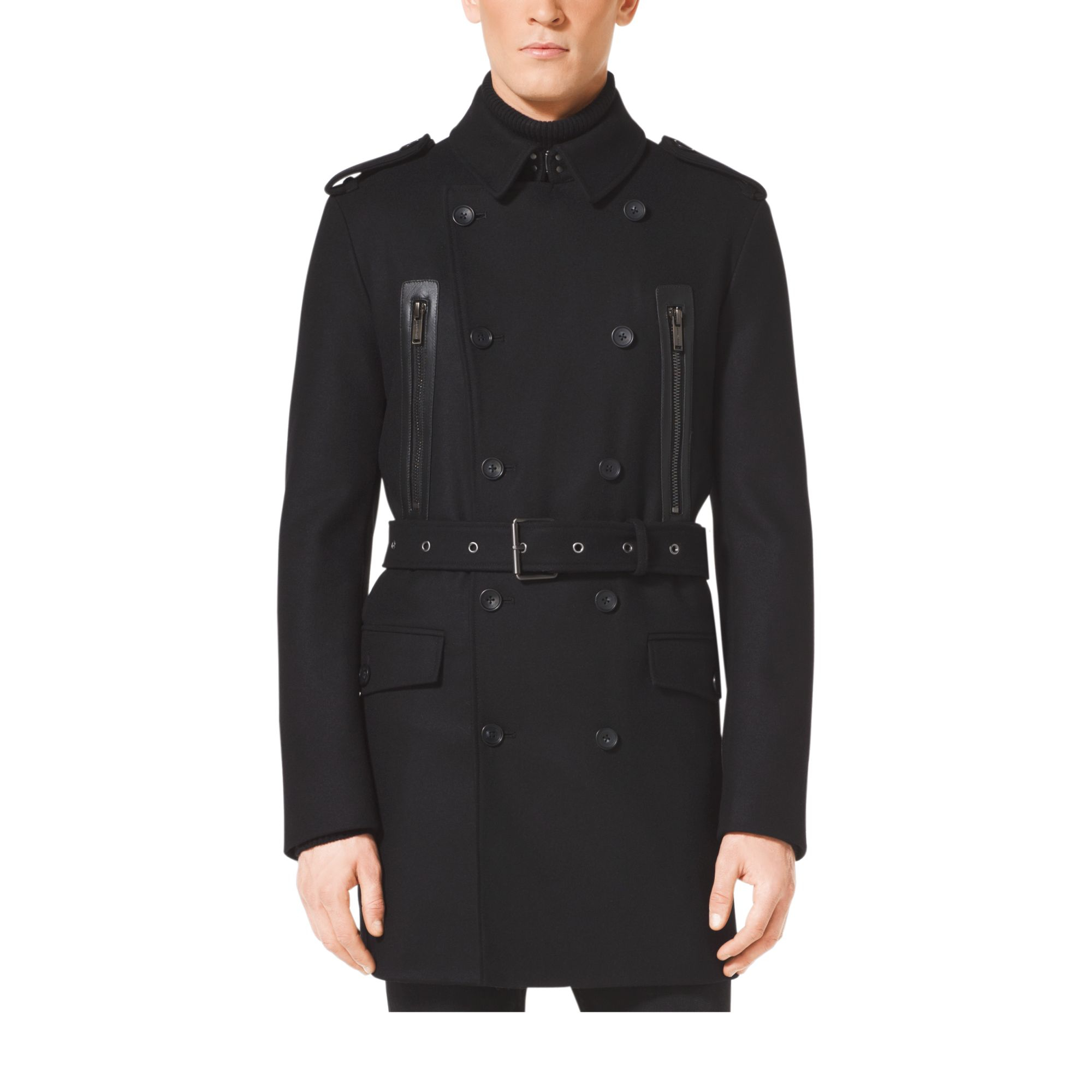Lyst - Michael Kors Wool Melton Admiral Trench Coat in Black for Men