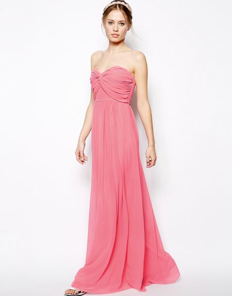 Jarlo Bandeau Maxi Dress With Gathered Bustier in Pink | Lyst