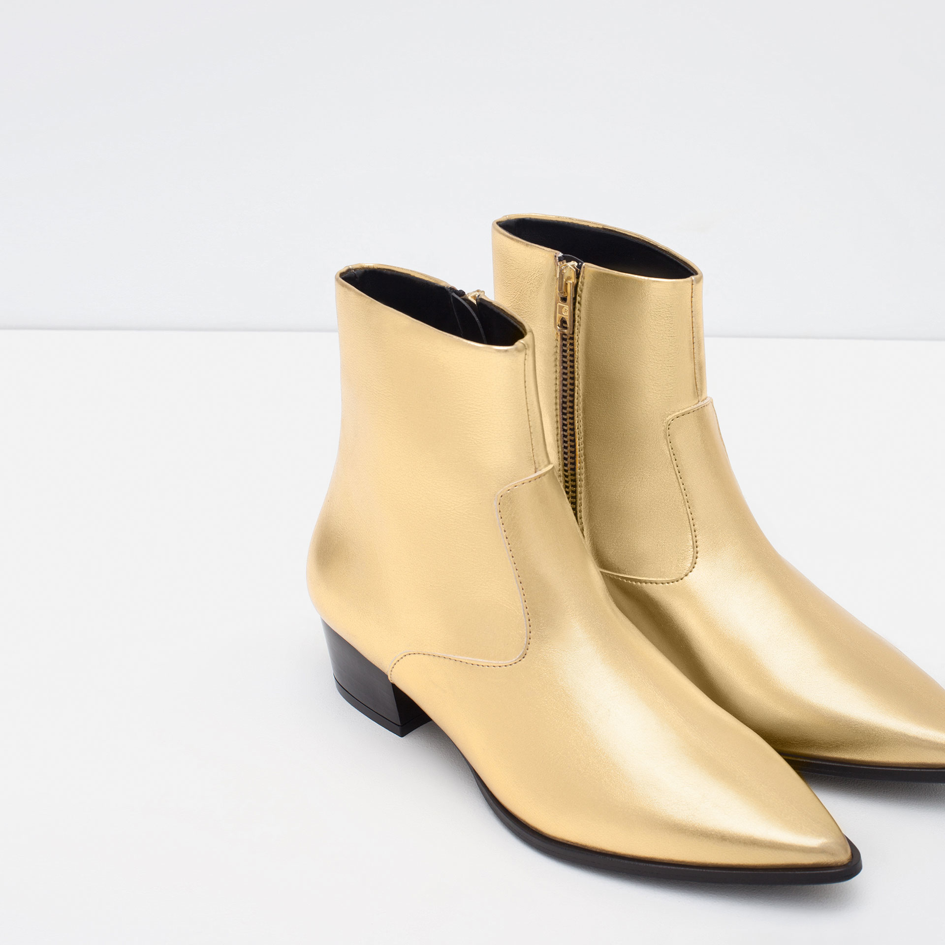 Zara Gold Tone Flat Ankle Boots in Metallic | Lyst