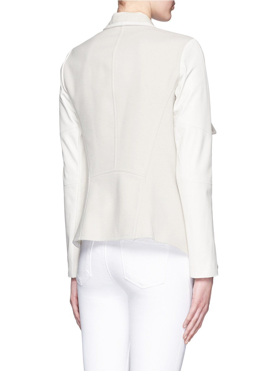 Vince Leather Trim Wool Blend D Jacket In White Lyst Gallery