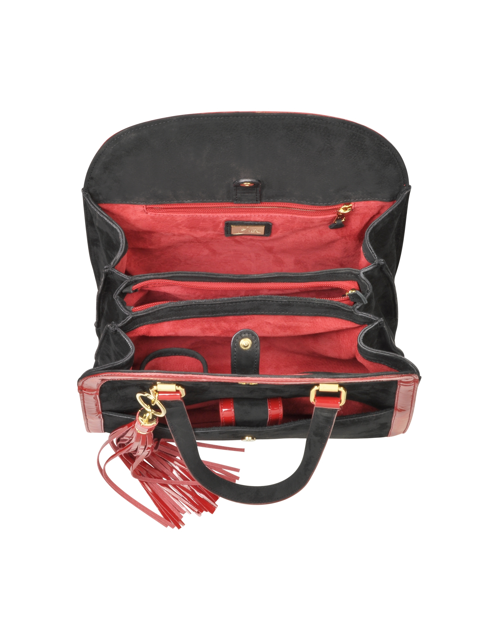 Lyst - Buti Black Suede And Red Patent Leather Shoulder Bag in Black