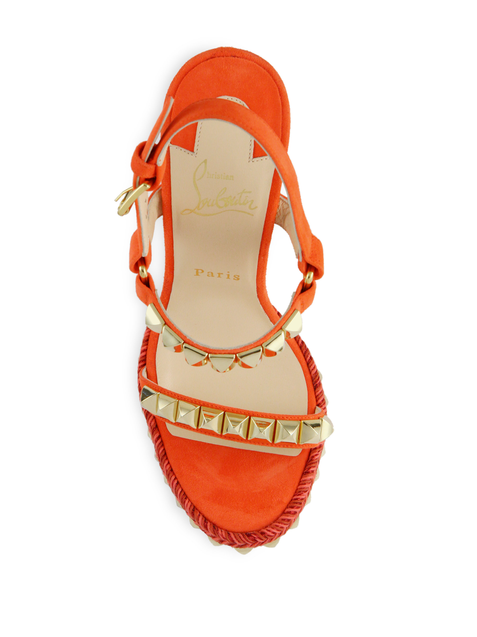 christian louboutin mixed leather red sole mule sandals