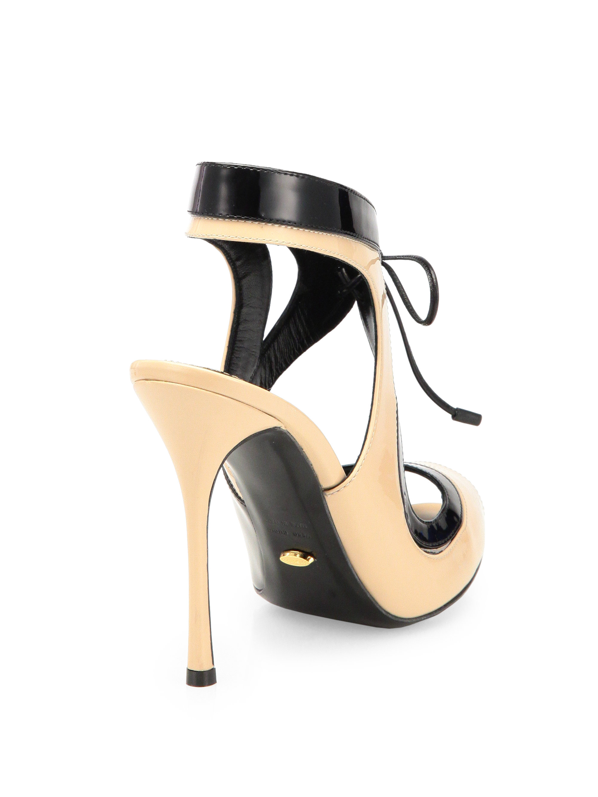 Lyst - Sergio Rossi Yin Yang Cutout Patent Leather Sandals in Black