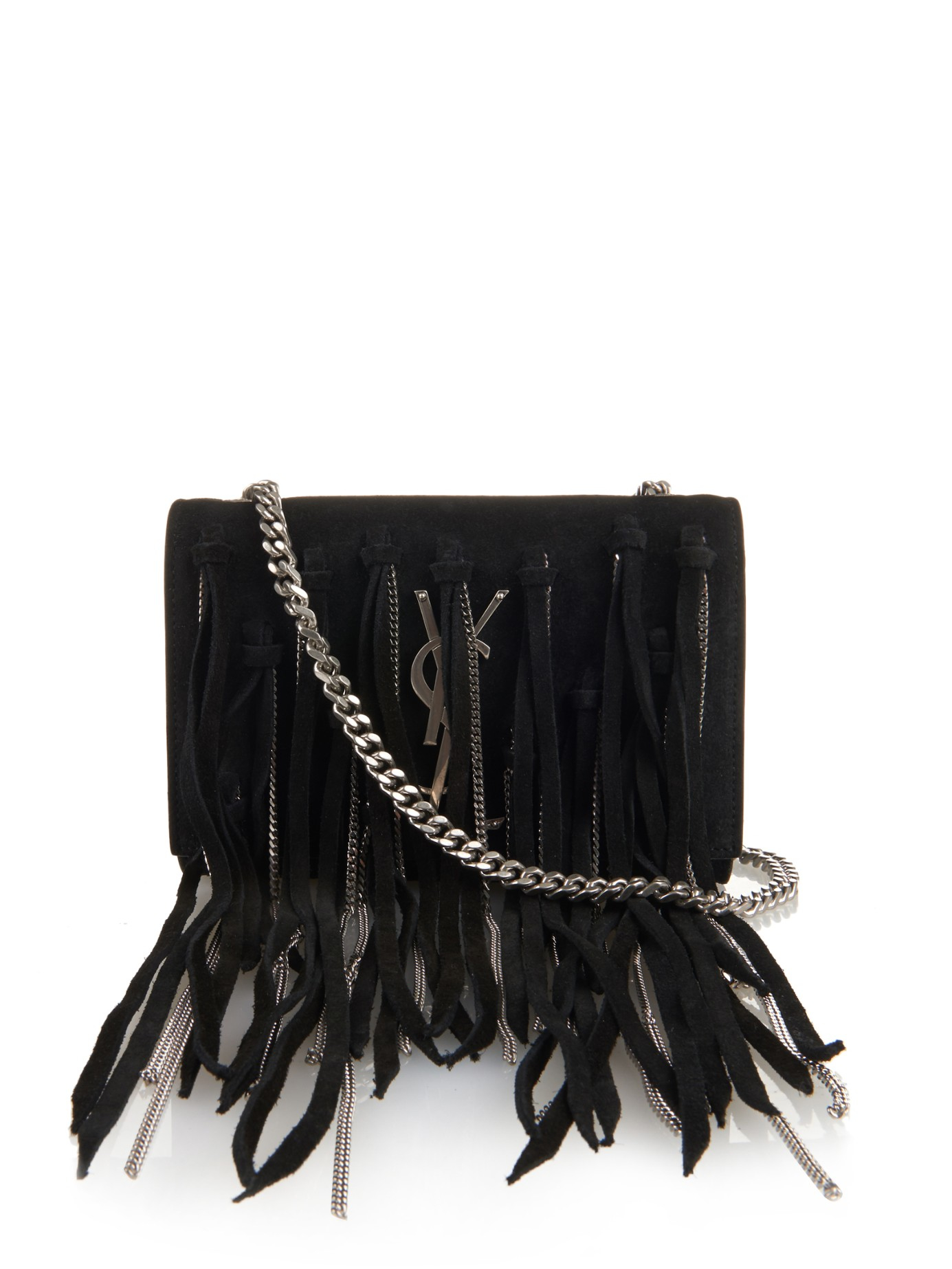 Saint laurent Monogram Small Fringed-suede Cross-body Bag in Black ...