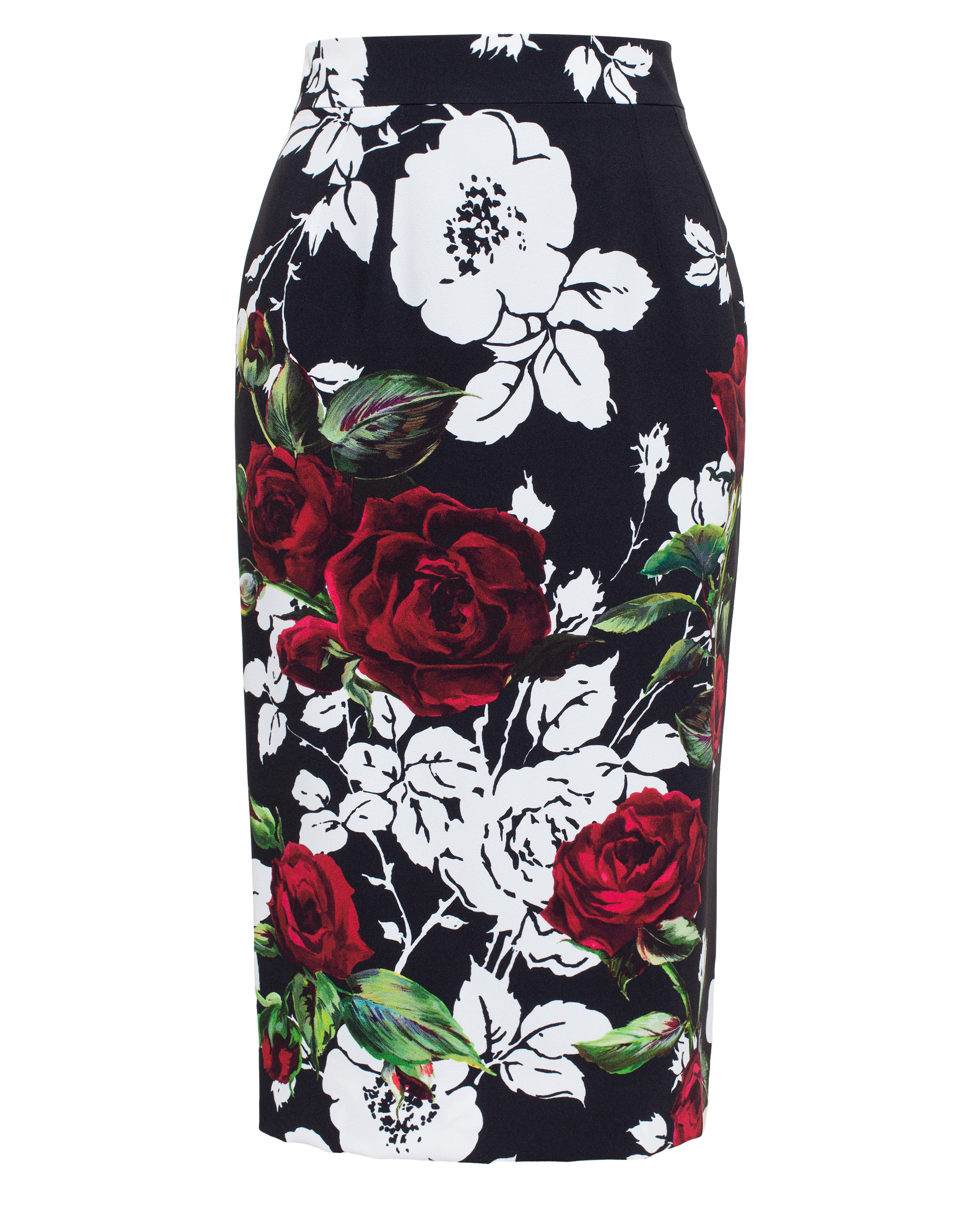 Dolce & gabbana Rose Print Pencil Skirt in Black | Lyst
