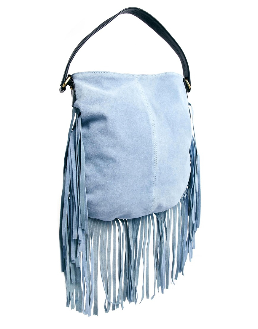 Lyst Asos Suede Fringe Shoulder Bag in Blue
