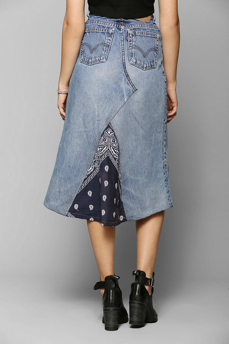 Lyst - Urban Outfitters Urban Renewal Bandana-inset Denim Maxi Skirt in ...