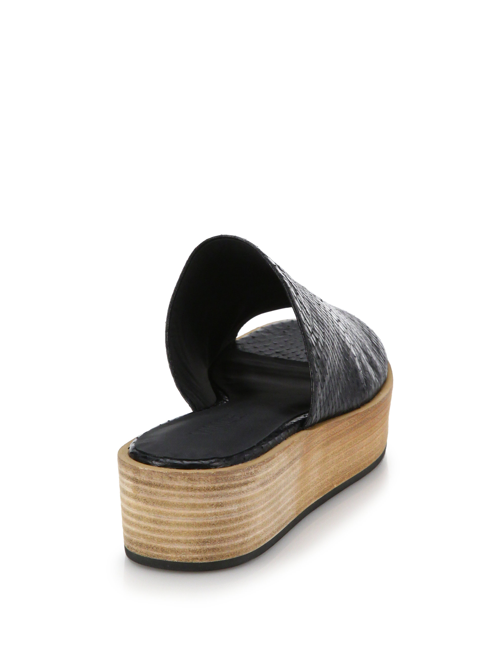 Lyst - Vince Saskia Snakeskin-embossed Leather Platform Slide Sandals ...