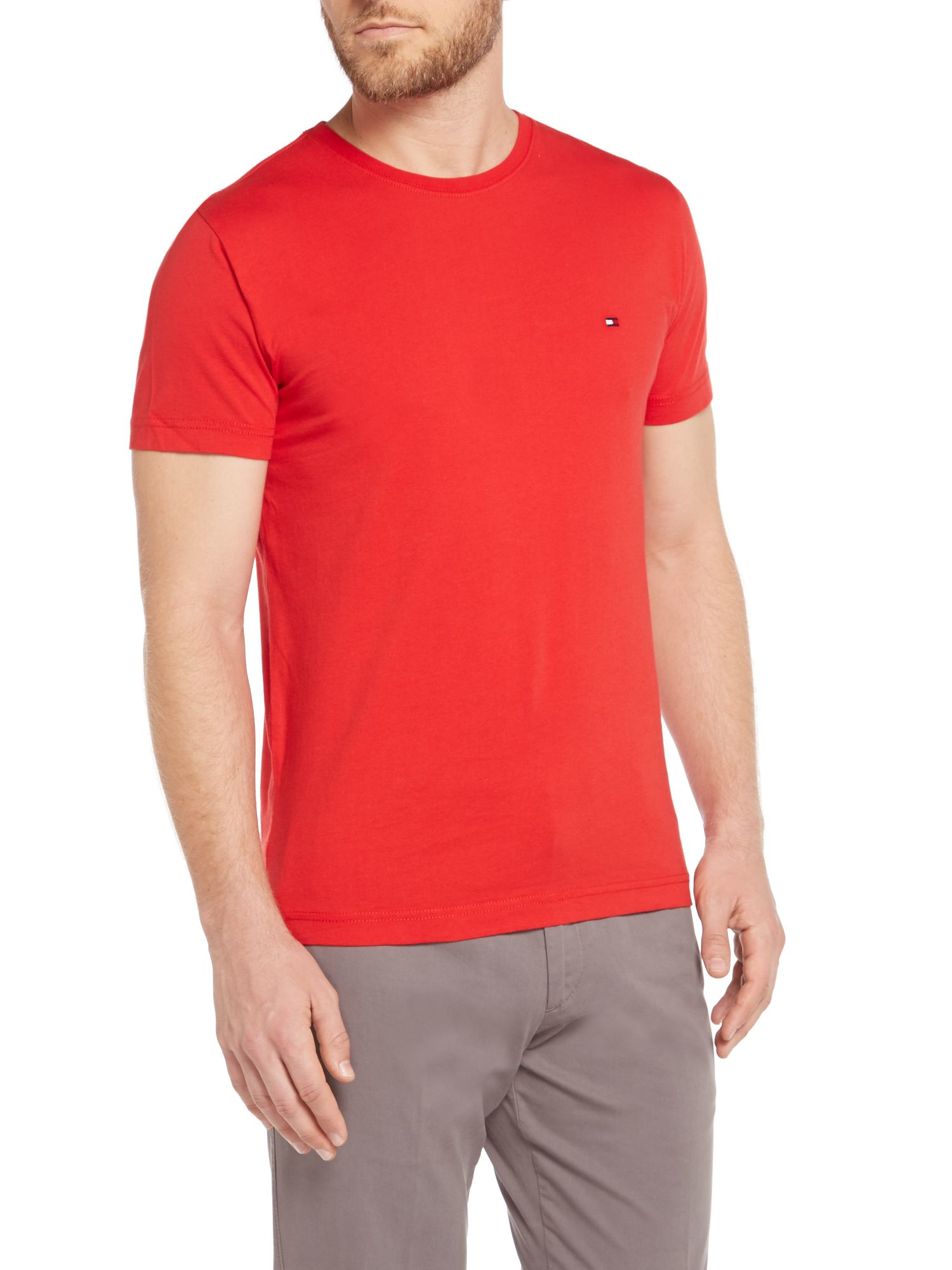 Tommy Hilfiger Flag Plain Crew Neck Regular Fit T Shirt In Red For Men Lyst
