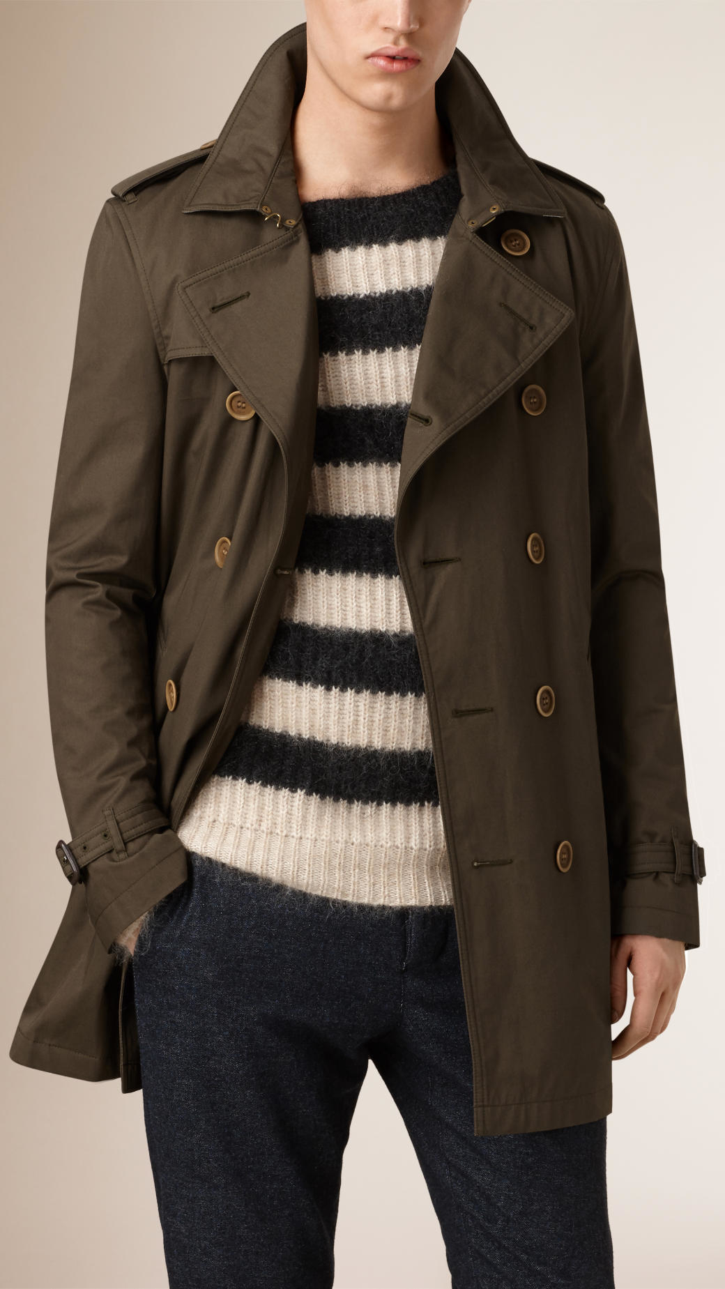 Burberry Cotton Twill Trench Coat In Natural For Men Lyst Burberry London Men S Cotton Leather Trim Trench Coat