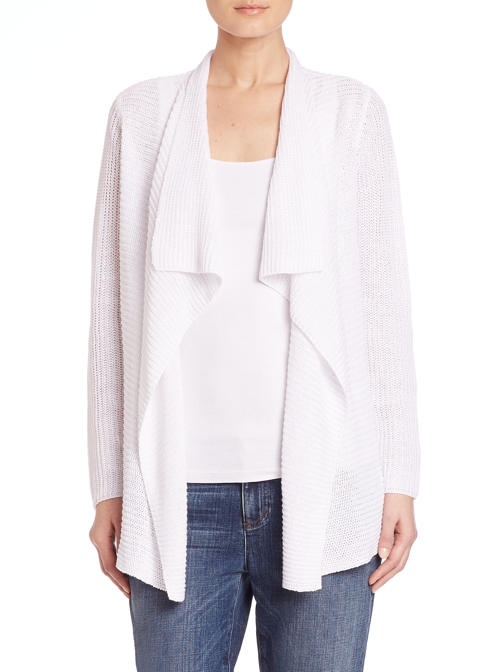 Lyst - Eileen Fisher Ribbed Organic Linen Drape-front Cardigan in White