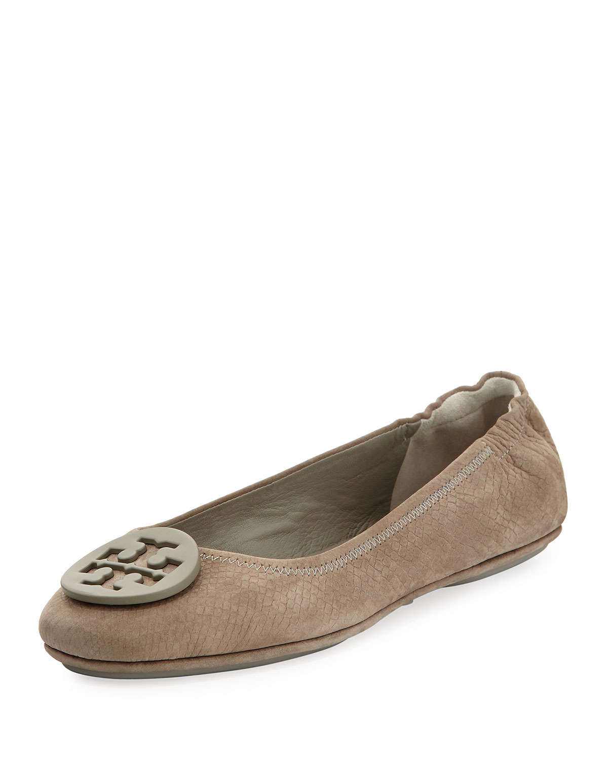 Tory burch Minnie Snake-Embossed Ballet Flat in Gray | Lyst