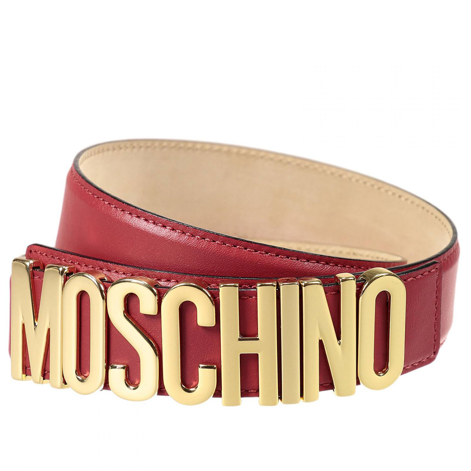 Moschino Belt Lettering Calf Leather in Red | Lyst